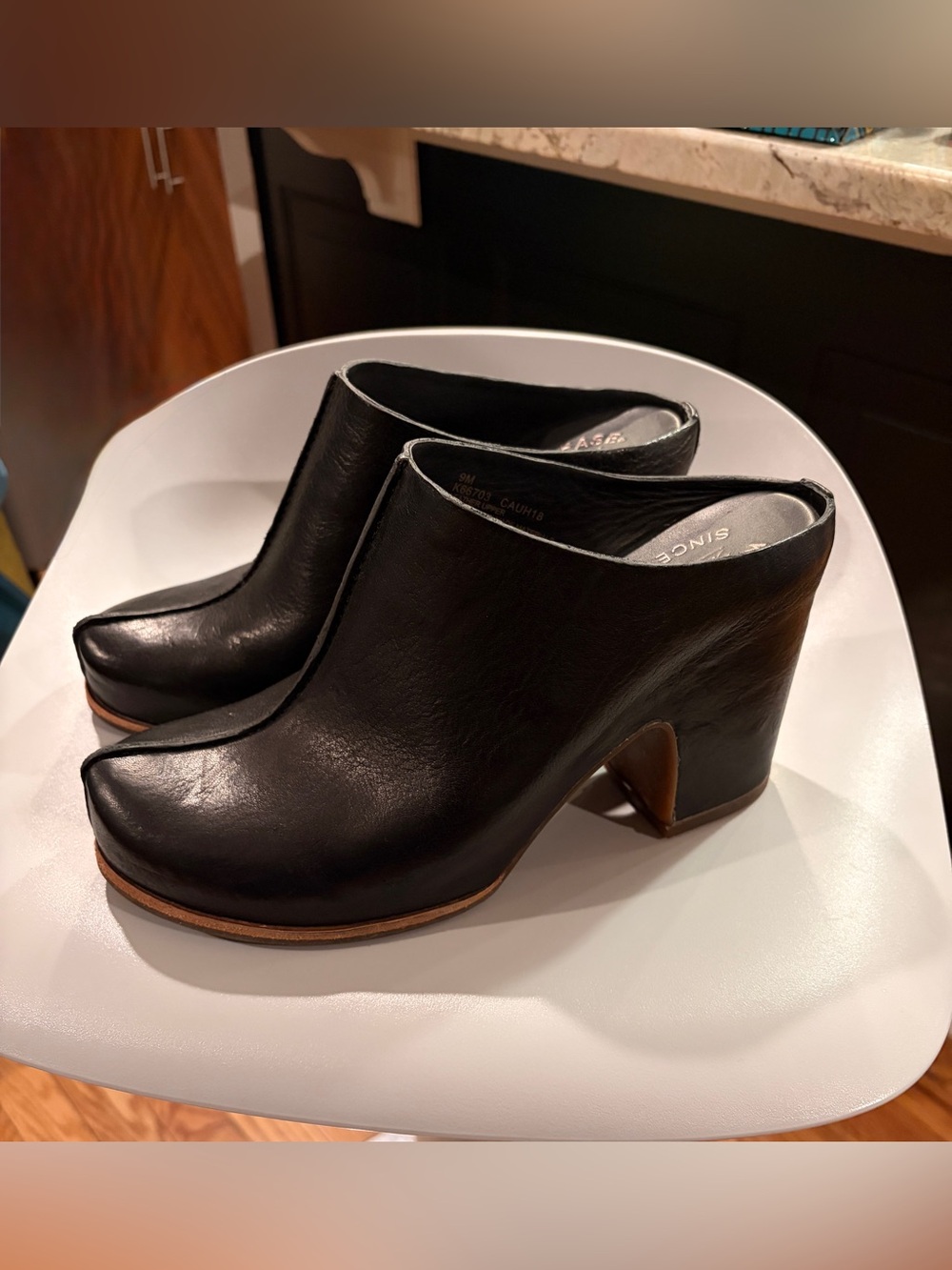 Kork-Ease Sagano Black Leather High Block Heel Mules